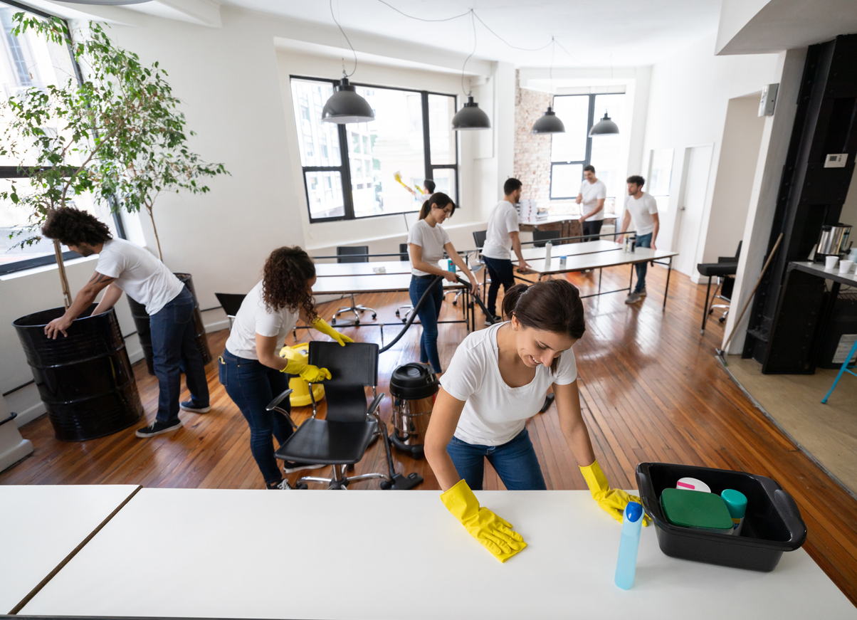 Cleaning contractors in an office