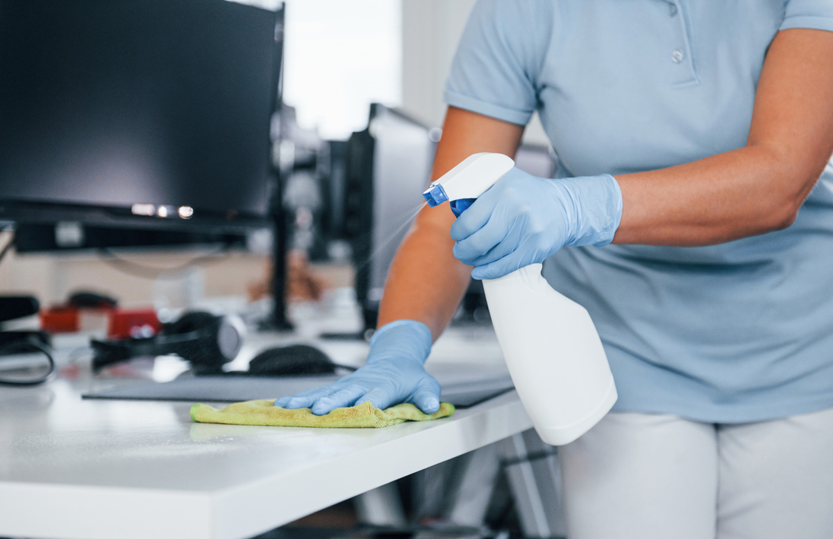 Cleaning crew working in an office